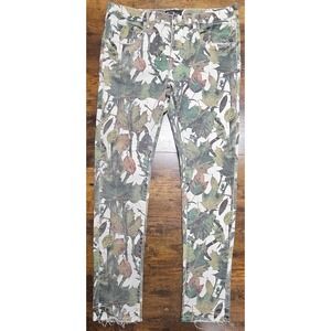 Purple Brand P001 Slim Low Rise Forest Green Leaf Print Jeans Men's 35x33